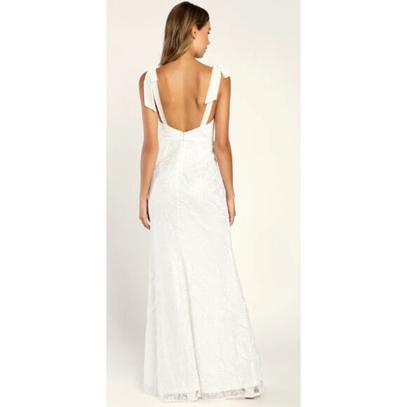 LULU'S S White Romantically Entwined Lace Backless Mermaid Maxi Dress NEW 0B16 - Picture 2 of 11